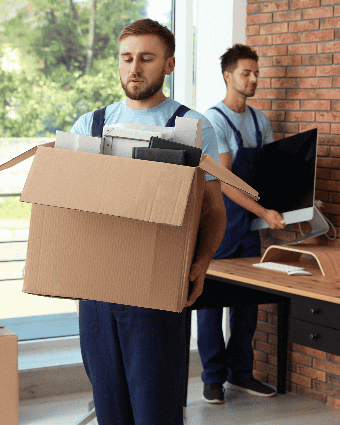 Students helping move boxes and furniture